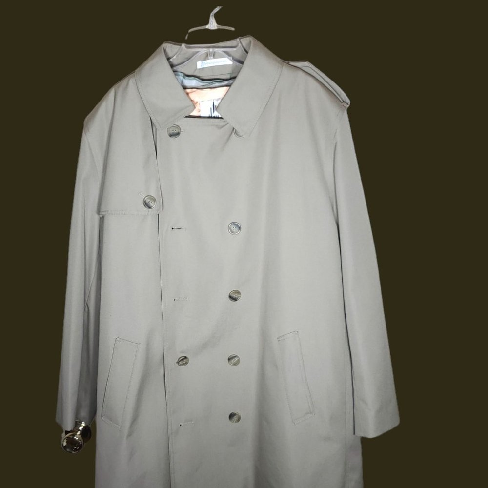 Vintage 80's Men's Beige Double Breasted Trench Coat - 46R - Misty Harbor - Like - Picture 2 of 14